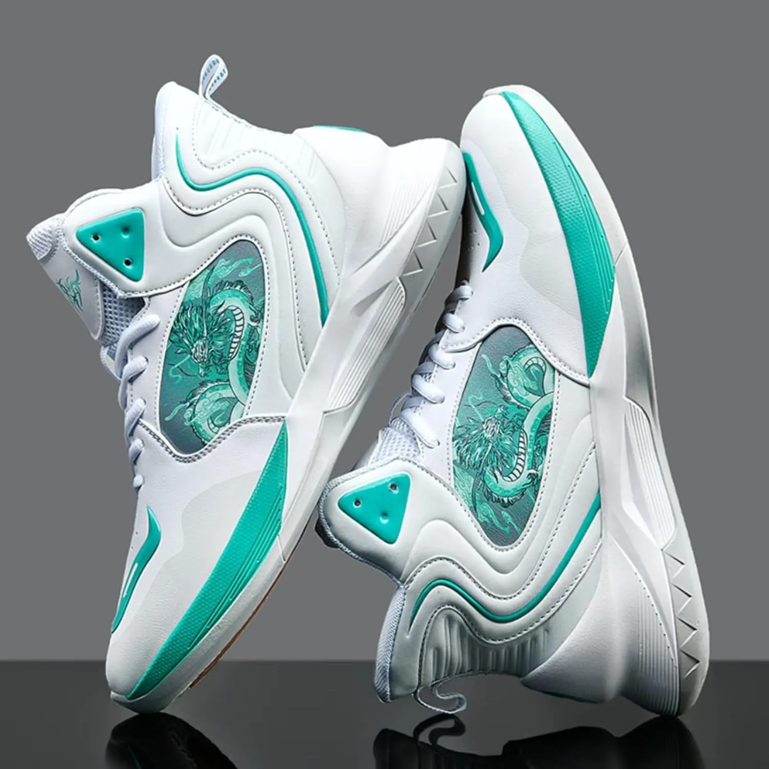 Womens Fashion Graffiti Leather High Top Basketball Shoes Lace Up Casual Non-Slip Tennis Travel Combat Training Shoes