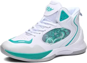 Womens Fashion Graffiti Leather High Top Basketball Shoes Lace Up Casual Non-Slip Tennis Travel Combat Training Shoes