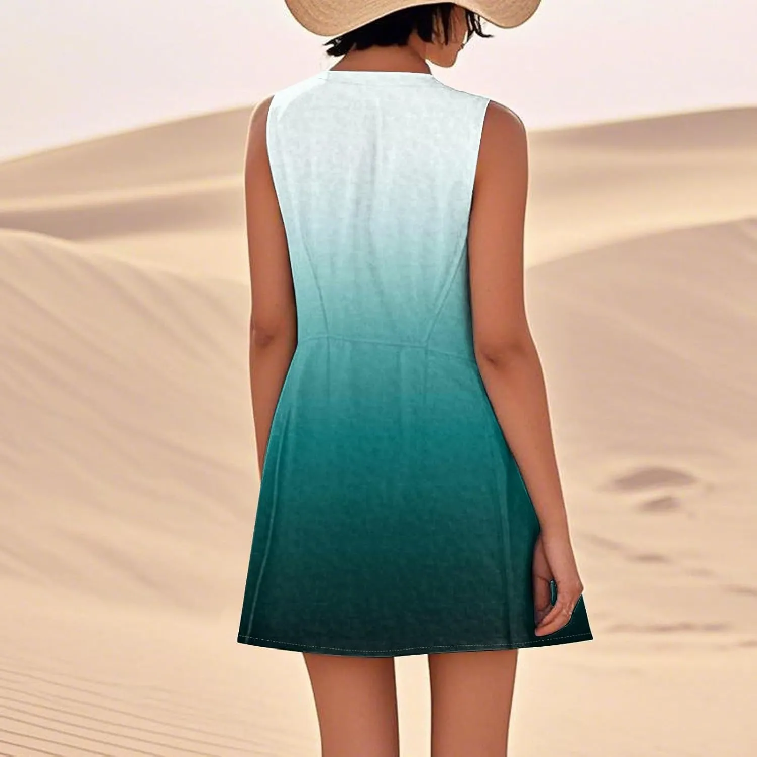 Womens Fashion Summer Vacation Sun Dresses 2025 Loose Sleeveless Sundresses Print Loose Fit Tank Dresses with Pockets