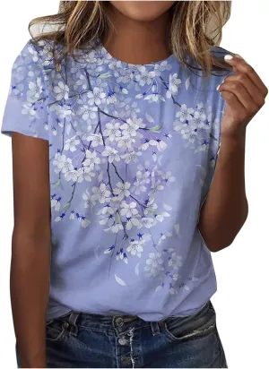 Women's fashionable round-neck printed loose pullovers Womens Shirts Summer Womens Shirts Casual