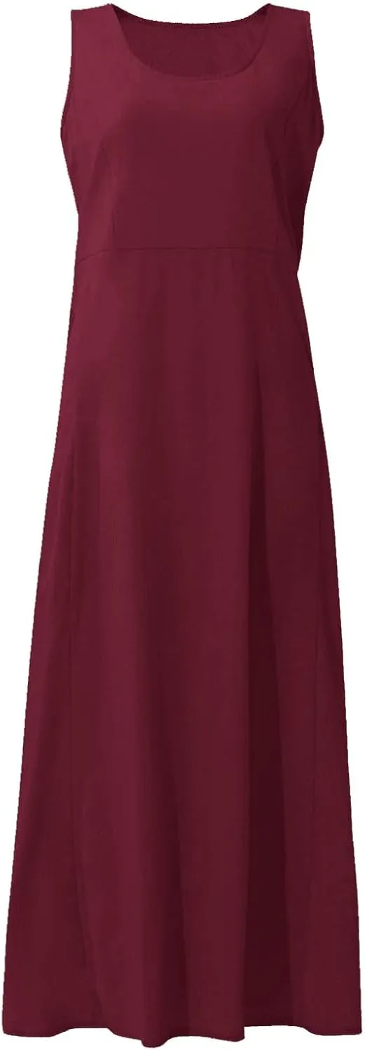 Womens Floral Maxi Dresses Plus Size Sleeveless Linen Boho Dress Long Flowy Sun Dress Summer Cotton Linen Tank Dress