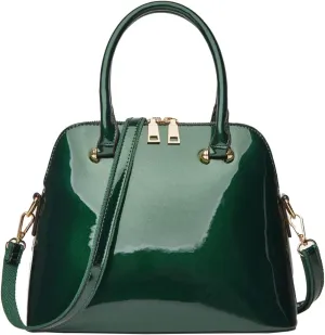 Womens Glossy Vegan Leather Handbag Purse Shell Shape Top Handle Satchel Crossbody Shoulder Bag Ladies Work Tote Bag