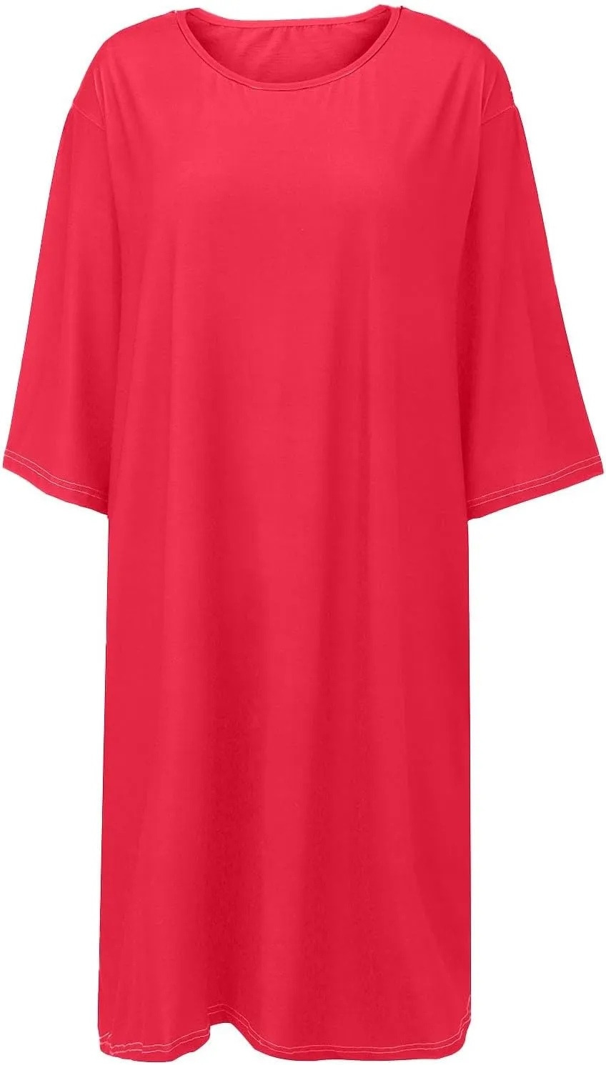 Women's Half Sleeve Maxi Cotton Linen Dress Relaxed Ruched Slit Crew Neck Flowy Vacation Modest Dresses with Pockets
