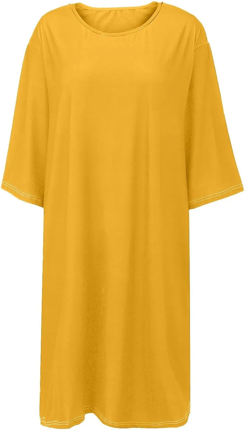 Women's Half Sleeve Maxi Cotton Linen Dress Relaxed Ruched Slit Crew Neck Flowy Vacation Modest Dresses with Pockets