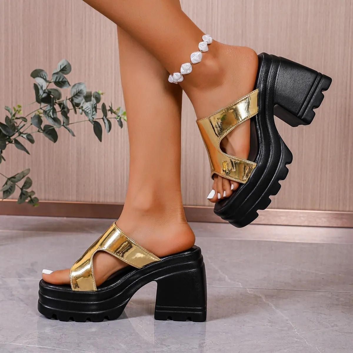 Women's Heels Sandals Peep Toe Slip On Sparkly Orthopedic Block Platform Sandal Slingback Mid Heeled Casual Summer Comfy Shoes