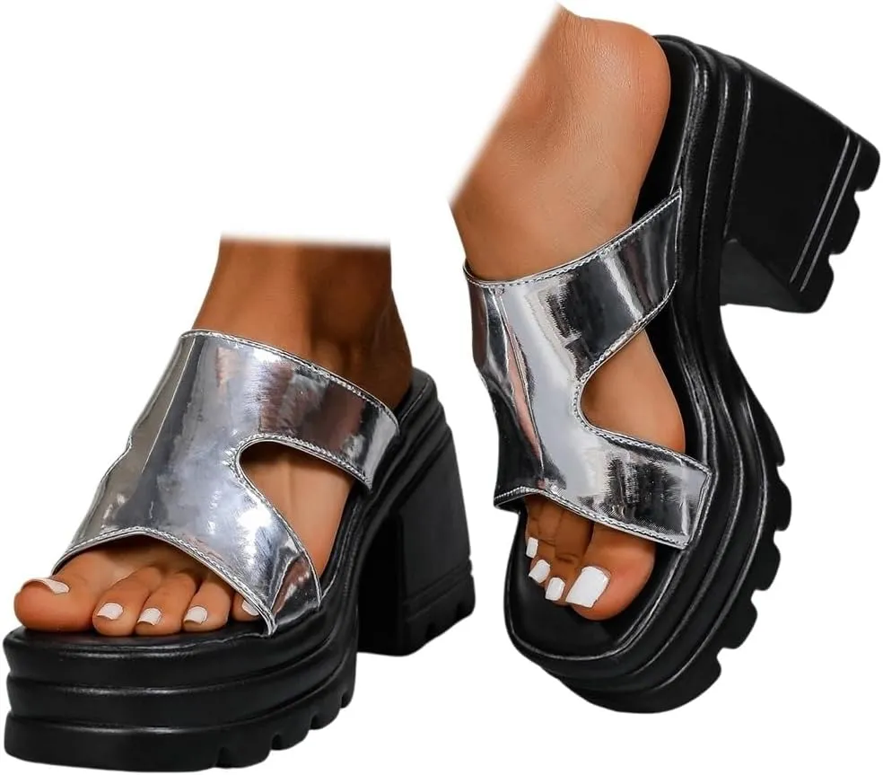 Women's Heels Sandals Peep Toe Slip On Sparkly Orthopedic Block Platform Sandal Slingback Mid Heeled Casual Summer Comfy Shoes