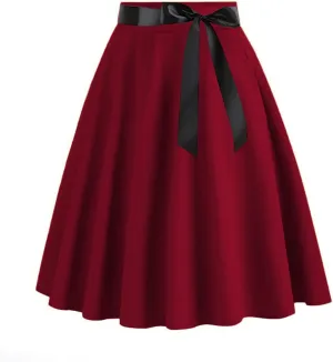 Women's High Waist A-Line Skirt Skater Versatile Stretchy Flared Midi Skirt Vinage Skirt Pleated Basic Cocktail Skirt
