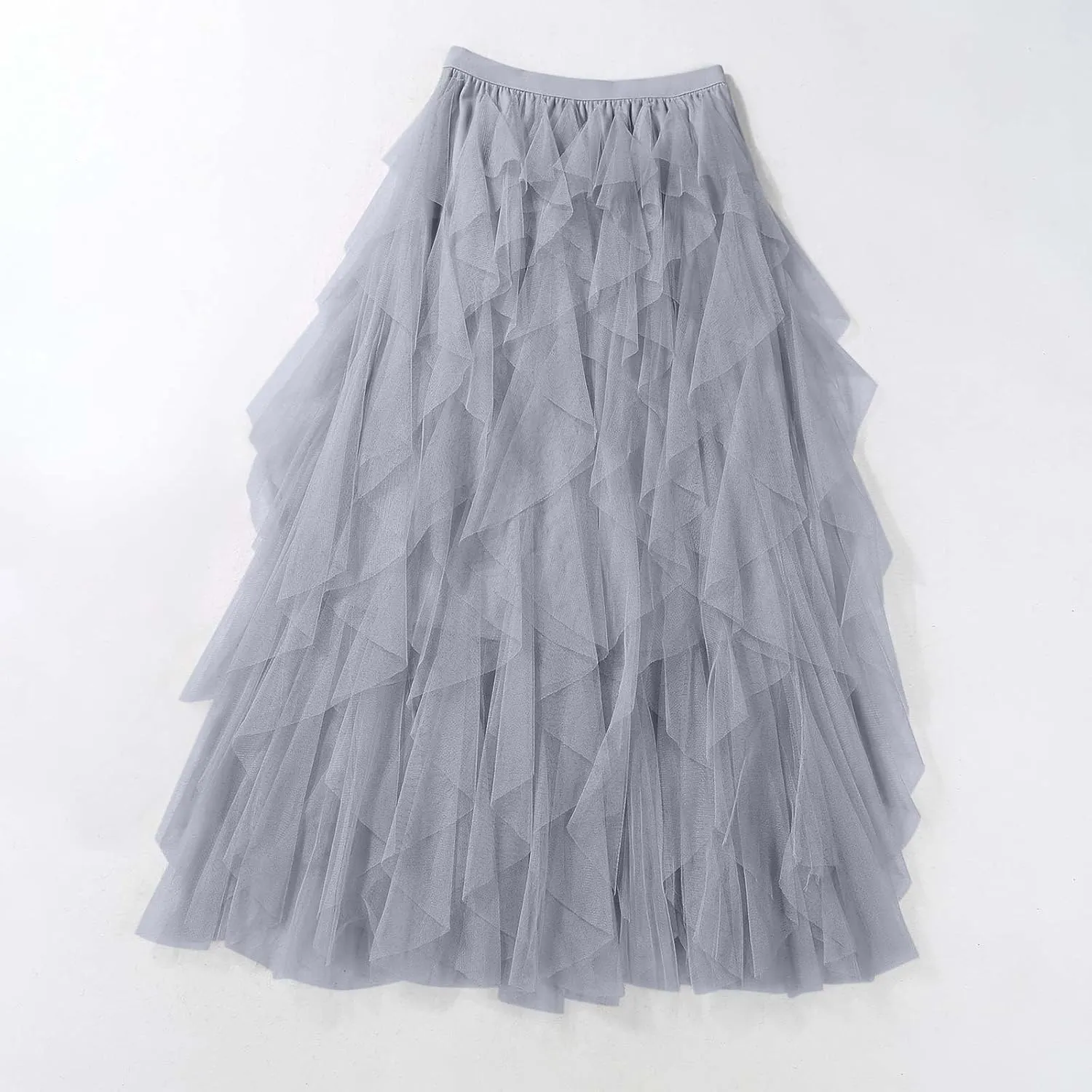 Women's High Waisted Midi Skirt Multi-Layer A-Line Pleated Midi Skirt 2024 Flowy Versatile Irregular Work Mesh Skirts