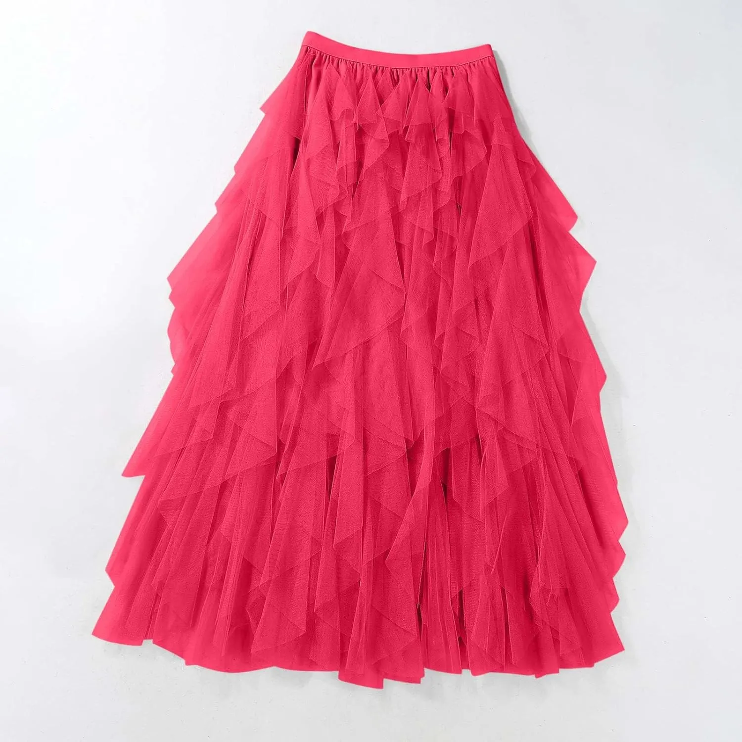 Women's High Waisted Midi Skirt Multi-Layer A-Line Pleated Midi Skirt 2024 Flowy Versatile Irregular Work Mesh Skirts