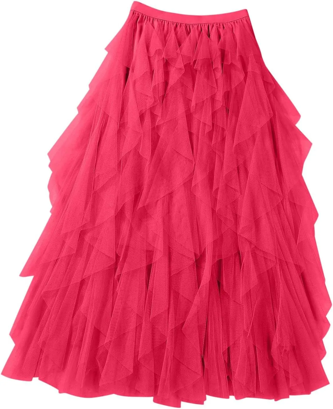 Women's High Waisted Midi Skirt Multi-Layer A-Line Pleated Midi Skirt 2024 Flowy Versatile Irregular Work Mesh Skirts