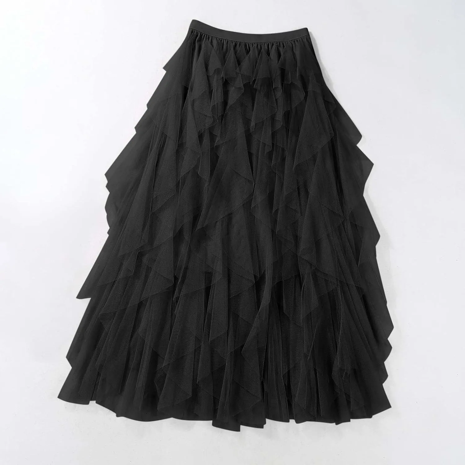 Women's High Waisted Midi Skirt Multi-Layer A-Line Pleated Midi Skirt 2024 Flowy Versatile Irregular Work Mesh Skirts
