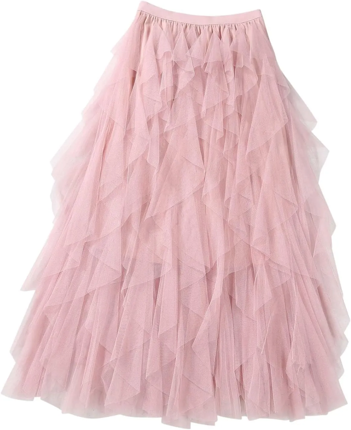 Women's High Waisted Midi Skirt Multi-Layer A-Line Pleated Midi Skirt 2024 Flowy Versatile Irregular Work Mesh Skirts