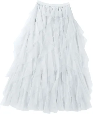 Women's High Waisted Midi Skirt Multi-Layer A-Line Pleated Midi Skirt 2024 Flowy Versatile Irregular Work Mesh Skirts