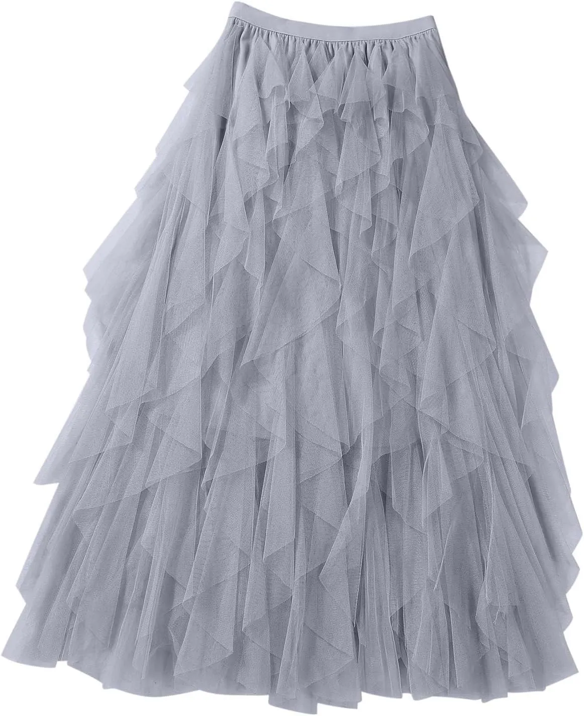 Women's High Waisted Midi Skirt Multi-Layer A-Line Pleated Midi Skirt 2024 Flowy Versatile Irregular Work Mesh Skirts