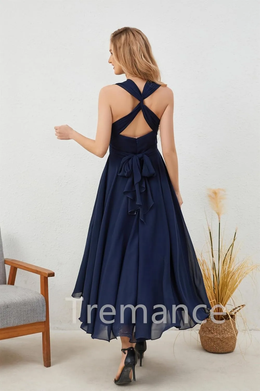 Women's Infinity Formal Dresses Tea Length Chiffon Multiway Convertible Versatile Wedding Party Dress