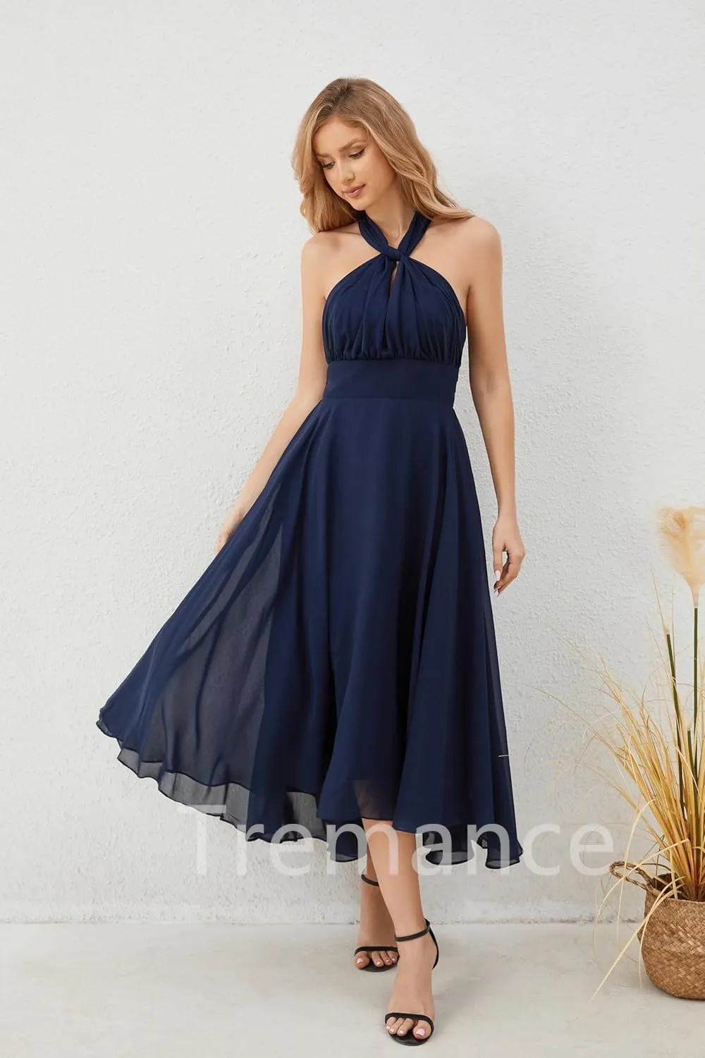 Women's Infinity Formal Dresses Tea Length Chiffon Multiway Convertible Versatile Wedding Party Dress