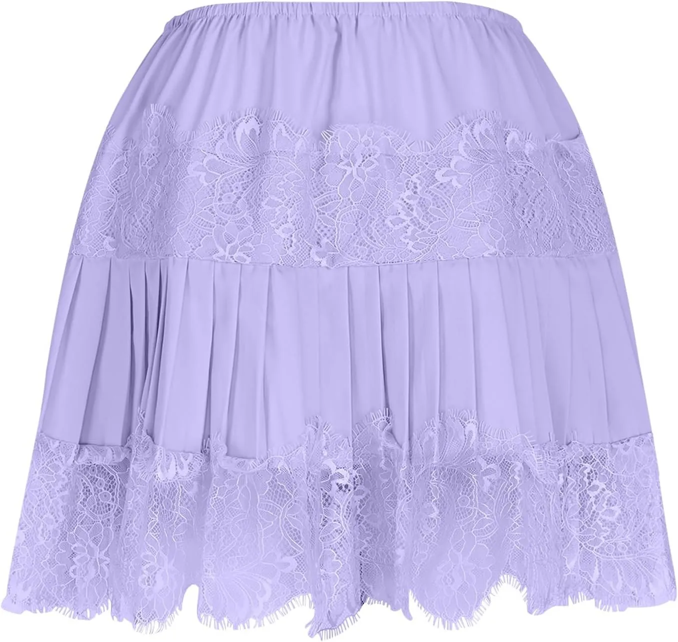 Womens Lace Mini Skirts Elastic Waisted Flowy Skirts Pleated Ruffle Skirts Low Rise Short Skirts Trendy Summer Skirt