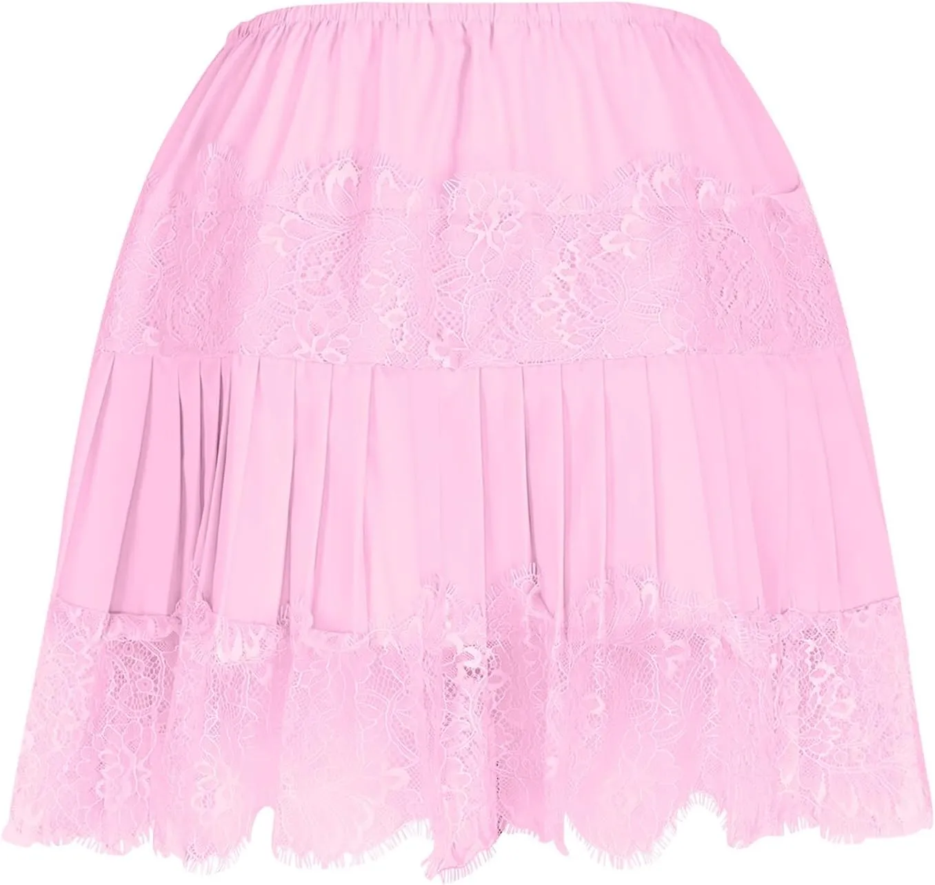 Womens Lace Mini Skirts Elastic Waisted Flowy Skirts Pleated Ruffle Skirts Low Rise Short Skirts Trendy Summer Skirt