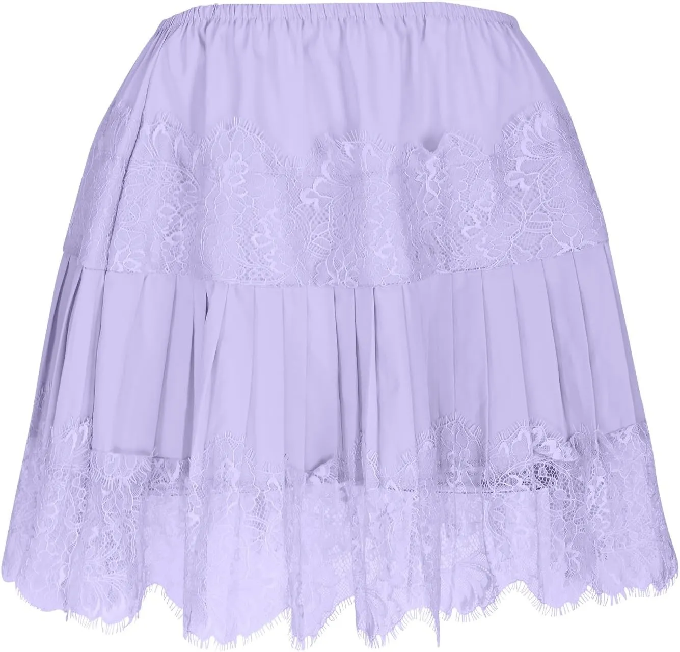 Womens Lace Mini Skirts Elastic Waisted Flowy Skirts Pleated Ruffle Skirts Low Rise Short Skirts Trendy Summer Skirt