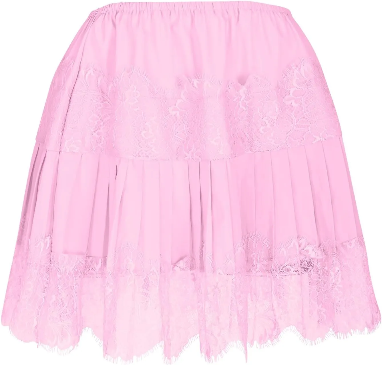 Womens Lace Mini Skirts Elastic Waisted Flowy Skirts Pleated Ruffle Skirts Low Rise Short Skirts Trendy Summer Skirt