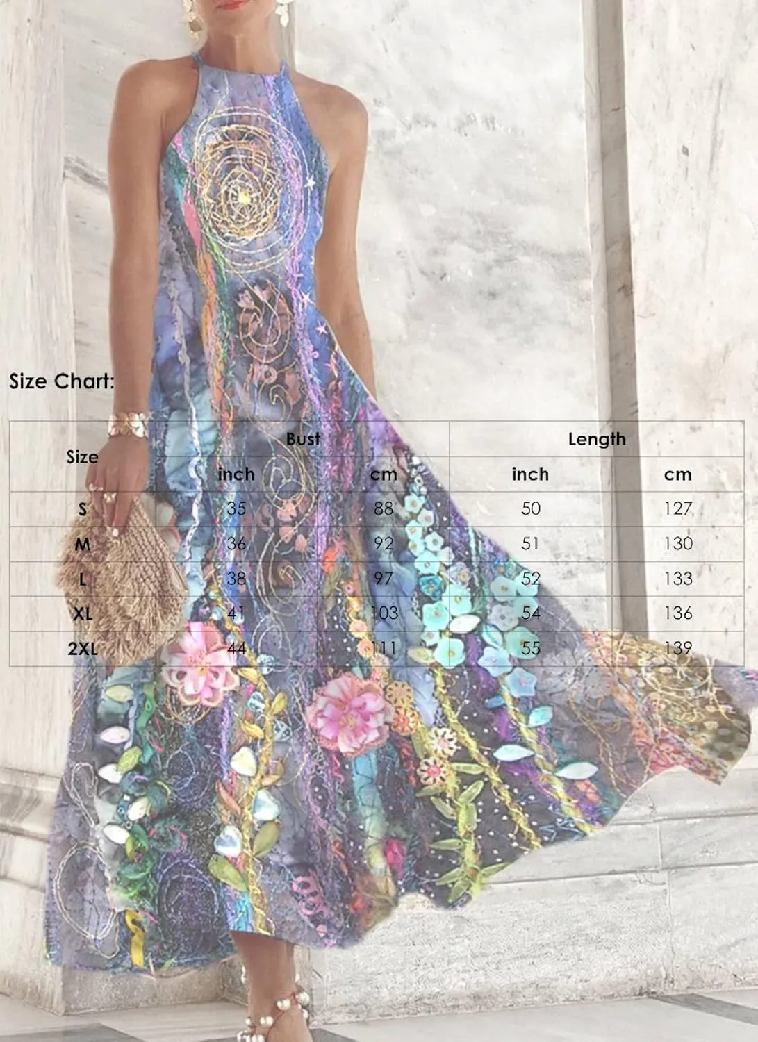 Women's Maxi Dress Floral Sleeveless Round Neck Unique Ocean Floral Print 2025 Summer Spring Cocktail Dresses