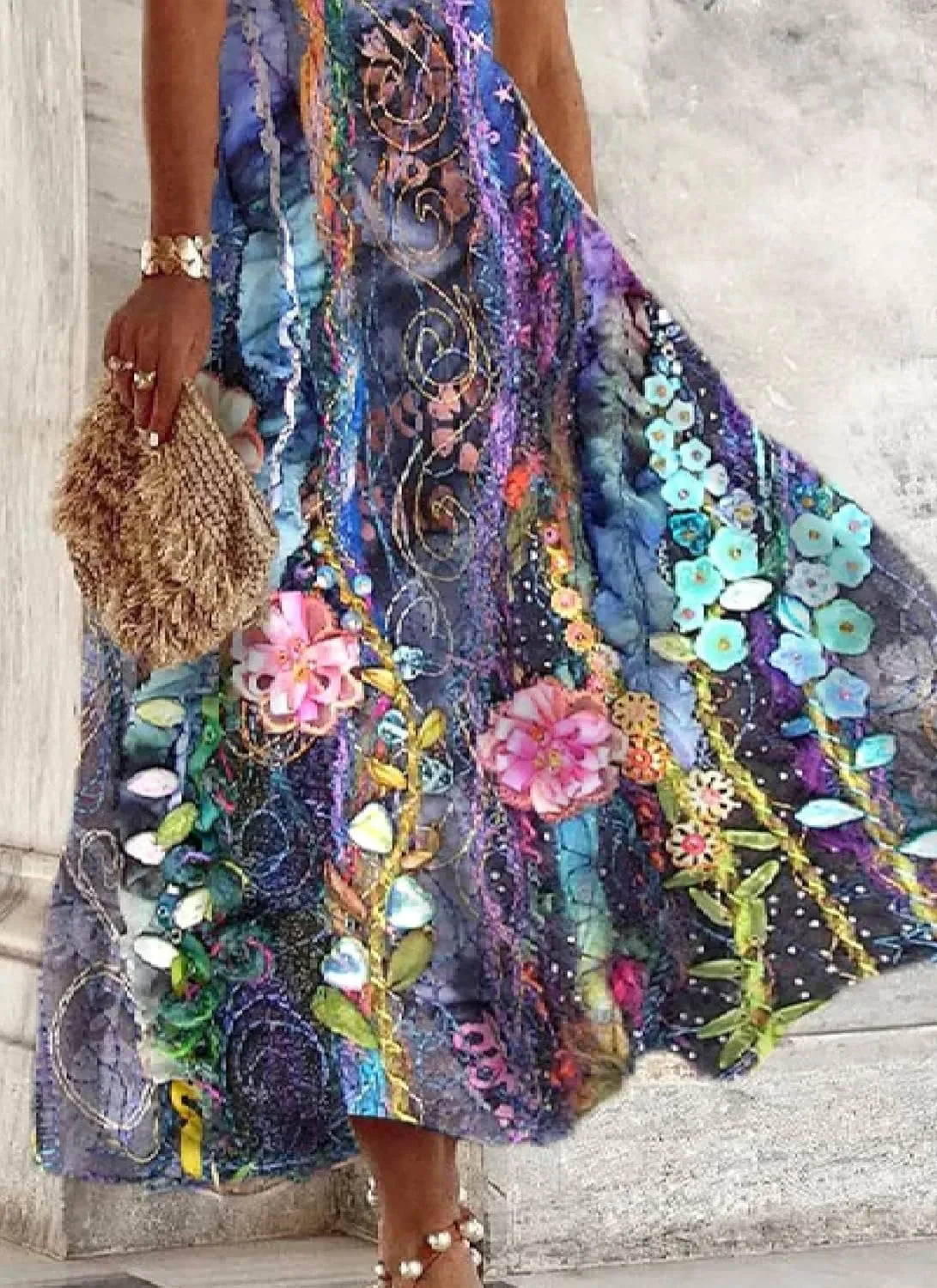 Women's Maxi Dress Floral Sleeveless Round Neck Unique Ocean Floral Print 2025 Summer Spring Cocktail Dresses