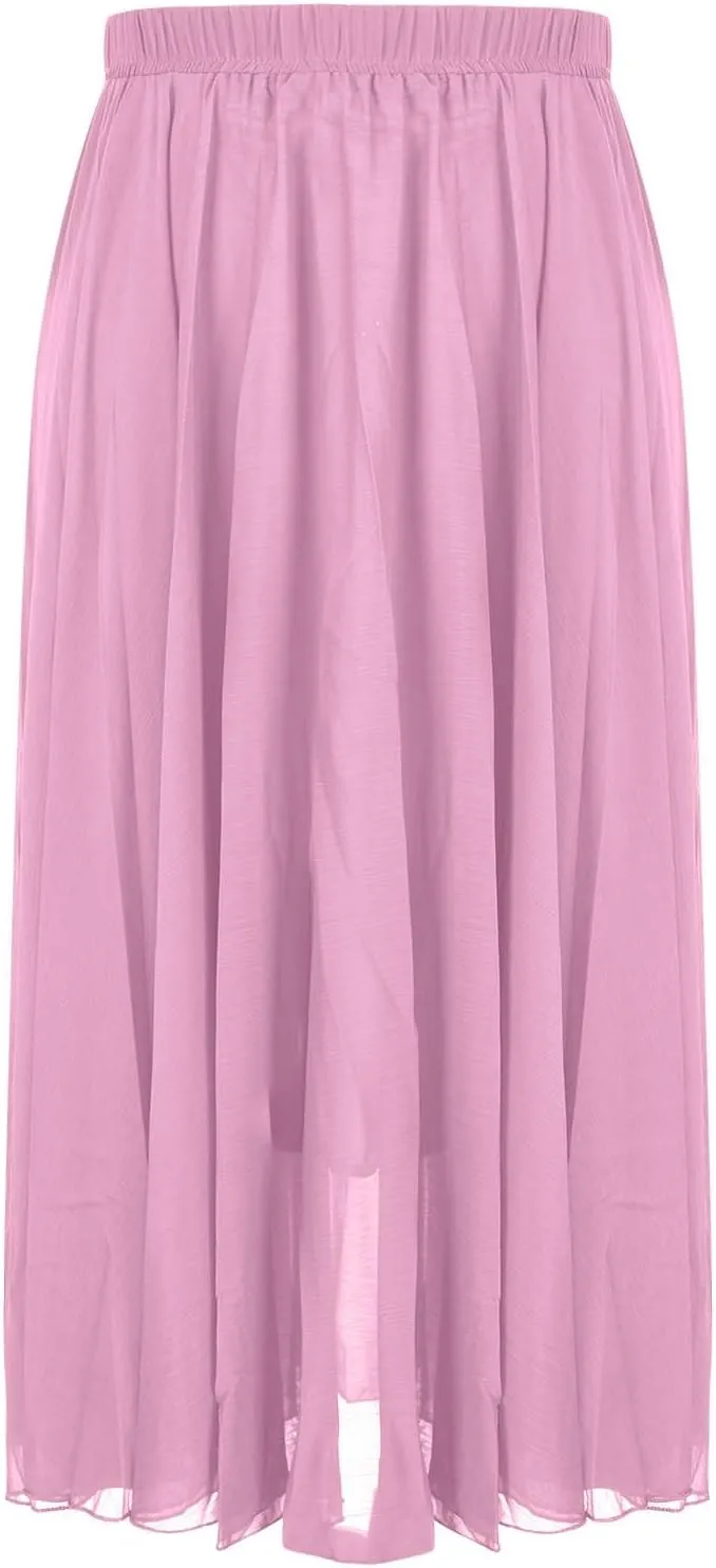 Women's Maxi Summer Skirts Chiffon A Line Flowy Skirts Long Boho Beach Dress High Waisted Lyrical Dance Skirts