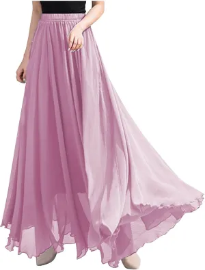 Women's Maxi Summer Skirts Chiffon A Line Flowy Skirts Long Boho Beach Dress High Waisted Lyrical Dance Skirts