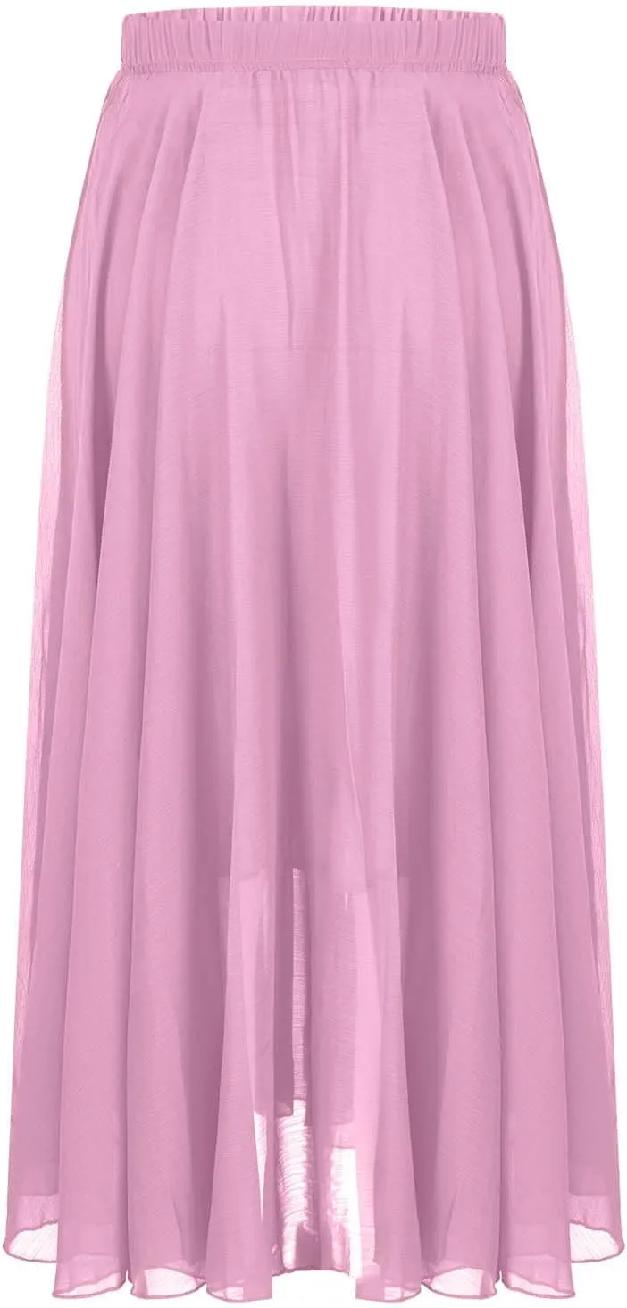 Women's Maxi Summer Skirts Chiffon A Line Flowy Skirts Long Boho Beach Dress High Waisted Lyrical Dance Skirts