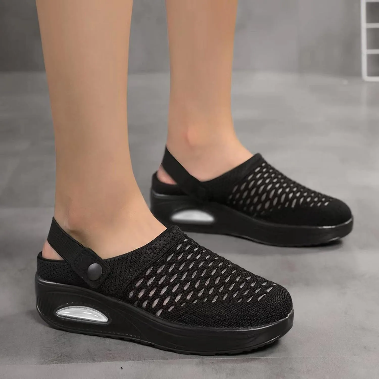 Womens Orthopedic Clogs with Air Cushion Support Mesh Garden Shoes Lightweight Diabetic Walking Shoes Wide Width Stretch Sandals Slippers