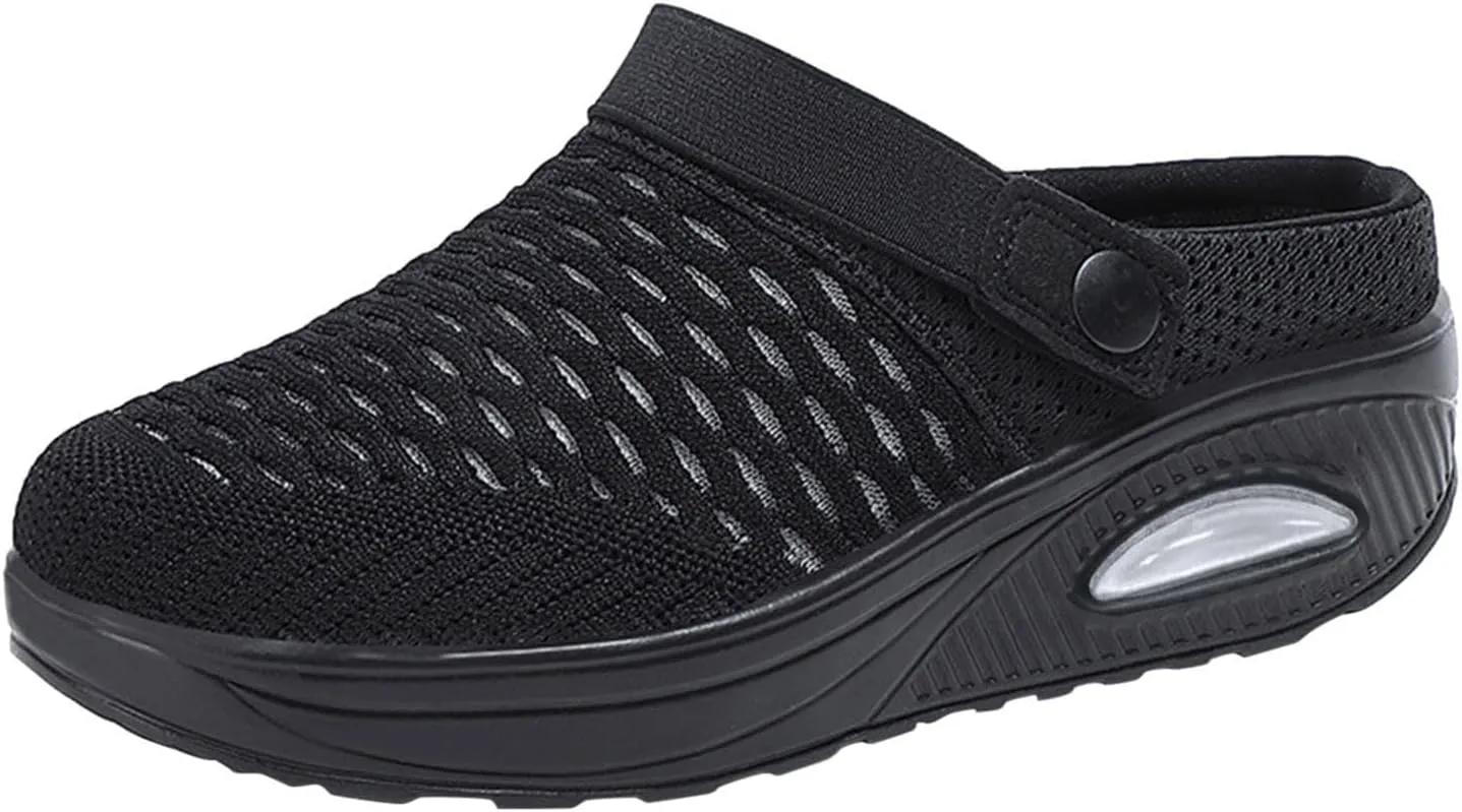 Womens Orthopedic Clogs with Air Cushion Support Mesh Garden Shoes Lightweight Diabetic Walking Shoes Wide Width Stretch Sandals Slippers