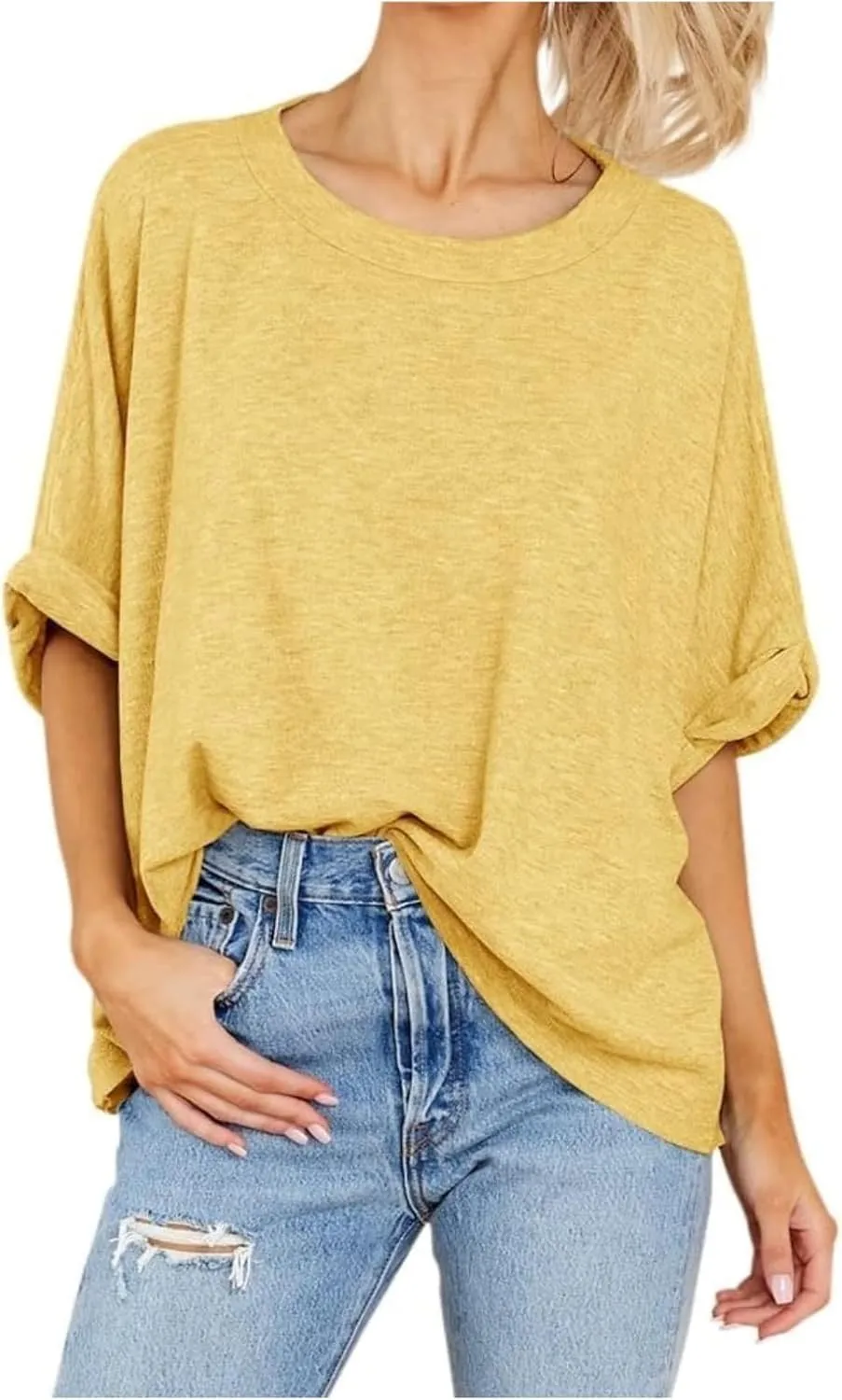 Women's Oversized T Shirts Loose Fit Tunic Tshirts Casual Summer Short Sleeve Tops Basic Tees