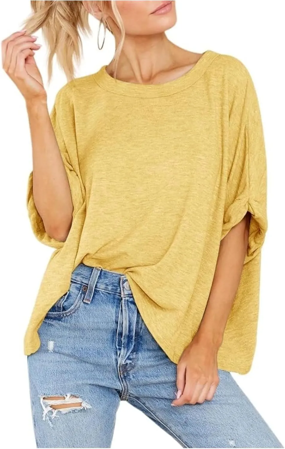 Women's Oversized T Shirts Loose Fit Tunic Tshirts Casual Summer Short Sleeve Tops Basic Tees
