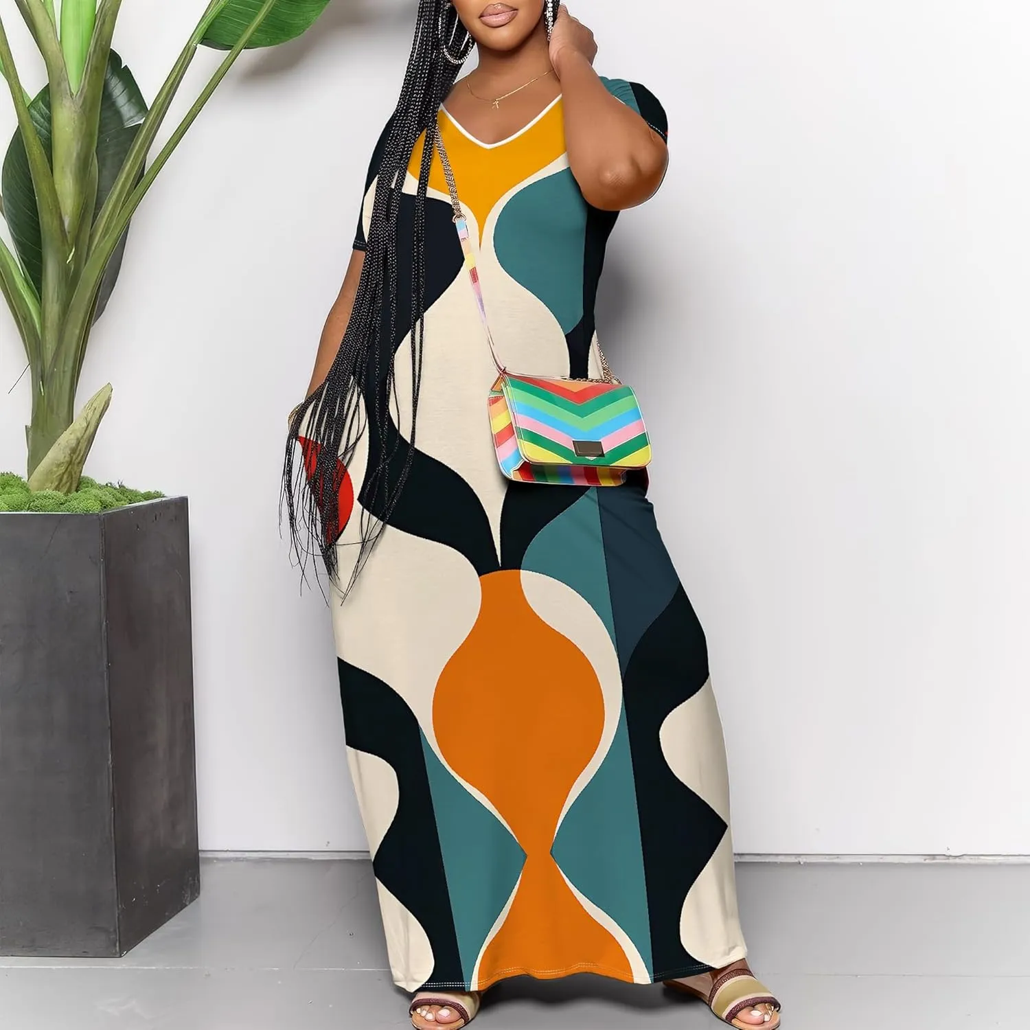 Women's Plus Size Summer Dresses Print Maxi Dresses Flowy Sundresses Plus Size A-Line Skirts for Curvy Women