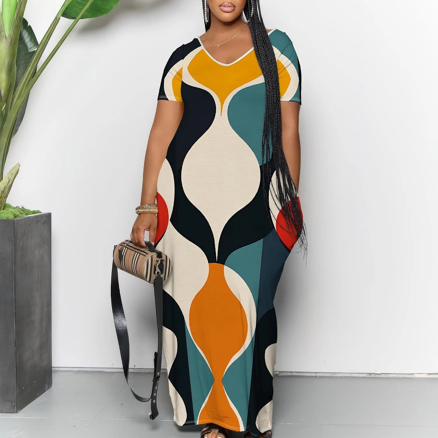 Women's Plus Size Summer Dresses Print Maxi Dresses Flowy Sundresses Plus Size A-Line Skirts for Curvy Women