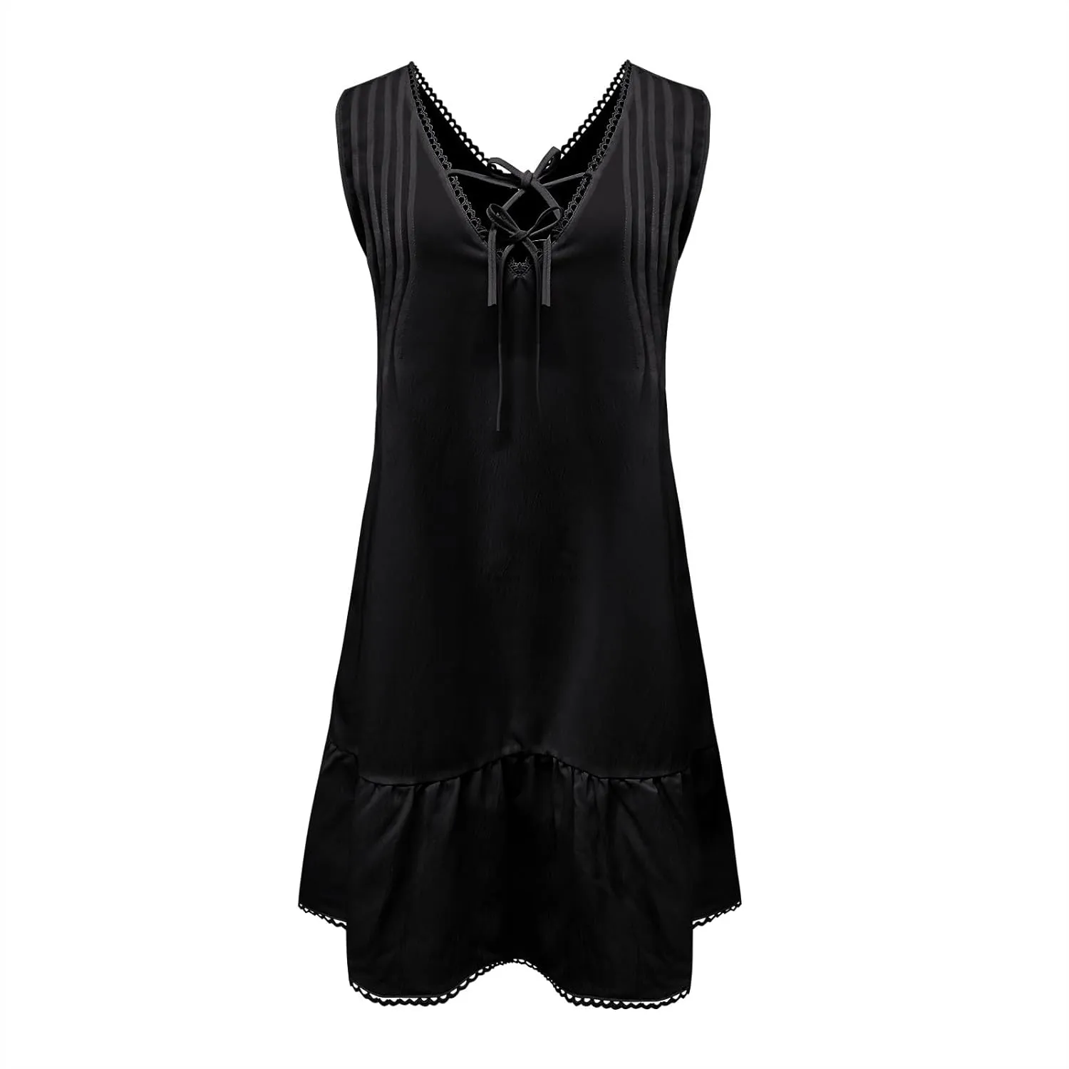 Women's Sexy Sleeveless Mini Dress Ruffle Deep Tie V Neck Chest Drawstring Bodycon Mini Club Dress for Beach Party
