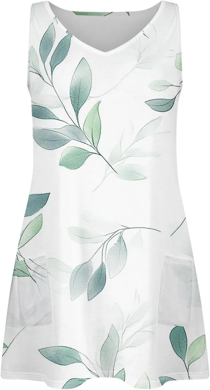 Women's Sleeveless Gradient Nightgown with Print, Soft V-Neck Sleepwear for Comfortable Nighttime Relaxation