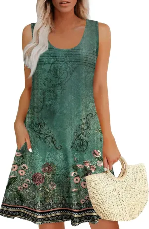 Women's Sleeveless Summer Dress with Pockets Casual Loose Fit A-Line Summer for Beach, Vacation, Daily Wear