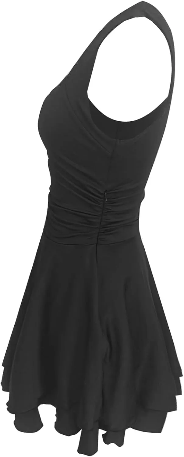 Women's Square Neck Ruffle Hem Mini Dress Ruched Waist Short Party Dresses Flowy Relaxed Tunic Fashion Casual Clothes