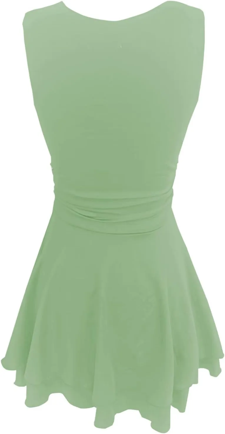 Women's Square Neck Ruffle Hem Mini Dress Ruched Waist Short Party Dresses Flowy Relaxed Tunic Fashion Casual Clothes