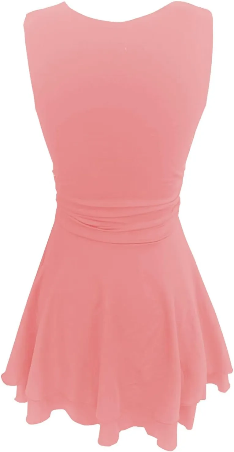 Women's Square Neck Ruffle Hem Mini Dress Ruched Waist Short Party Dresses Flowy Relaxed Tunic Fashion Casual Clothes