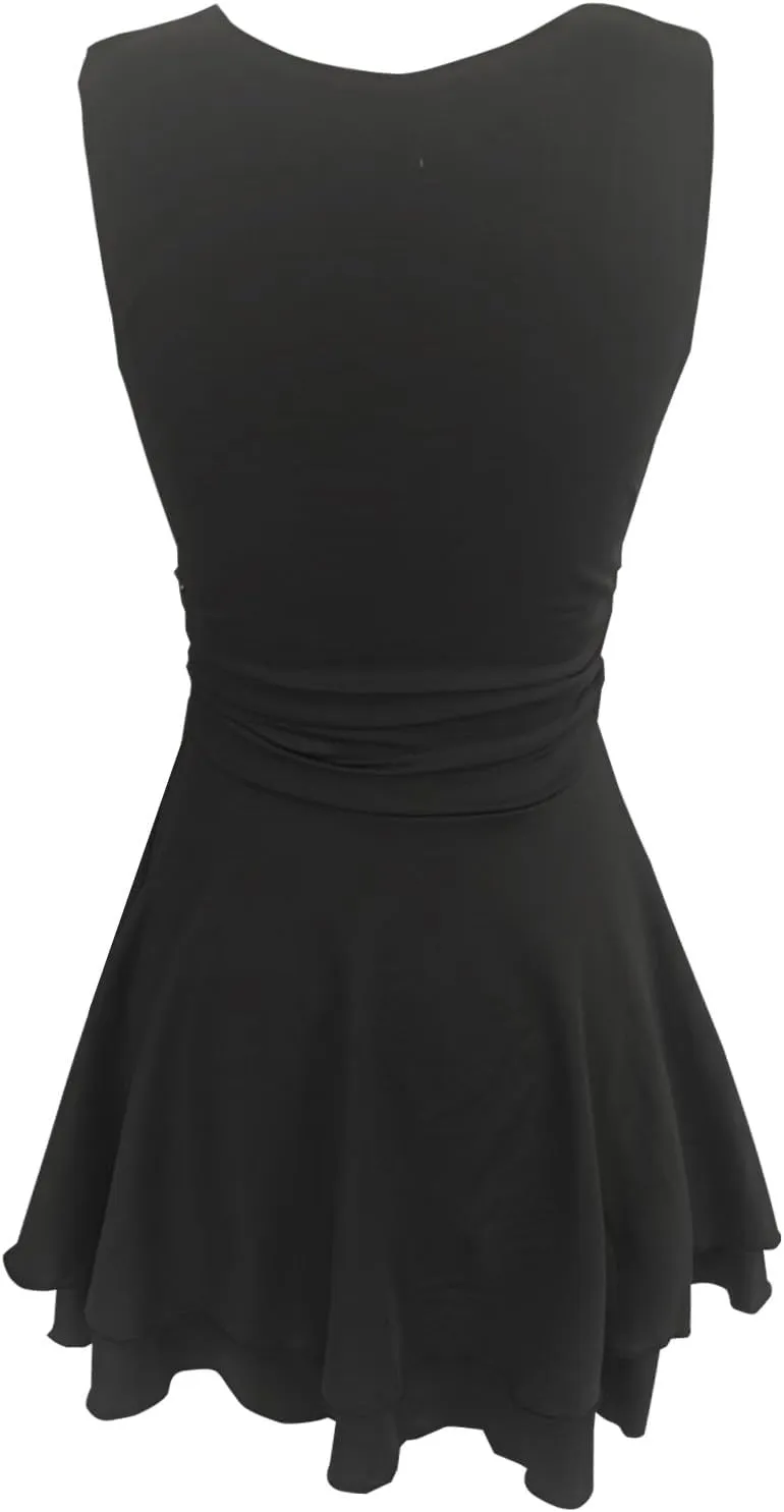 Women's Square Neck Ruffle Hem Mini Dress Ruched Waist Short Party Dresses Flowy Relaxed Tunic Fashion Casual Clothes