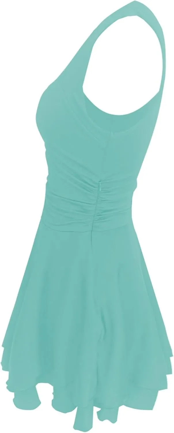 Women's Square Neck Ruffle Hem Mini Dress Ruched Waist Short Party Dresses Flowy Relaxed Tunic Fashion Casual Clothes