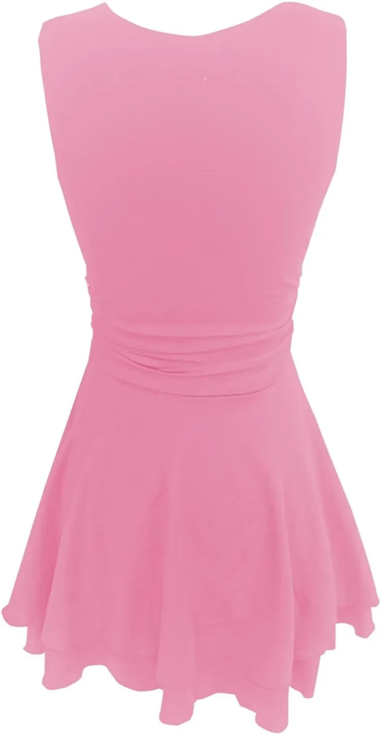 Women's Square Neck Ruffle Hem Mini Dress Ruched Waist Short Party Dresses Flowy Relaxed Tunic Fashion Casual Clothes
