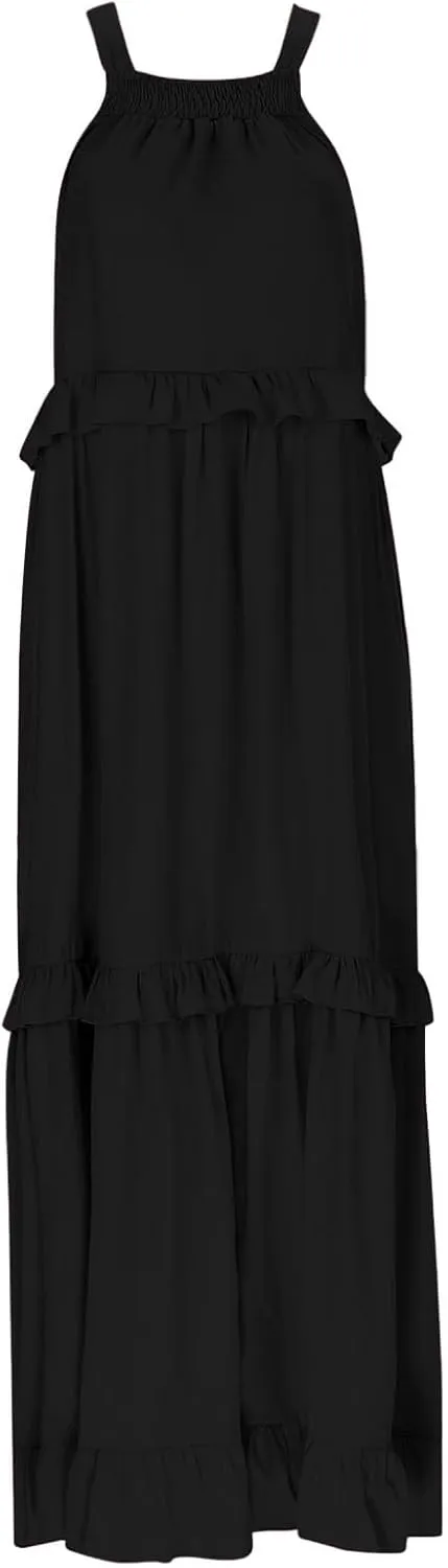Womens Summer Boho Halter Maxi Dresses 2024 Casual Sleeveless Pleated Tiered Flowy Beach Vacation Long Dress