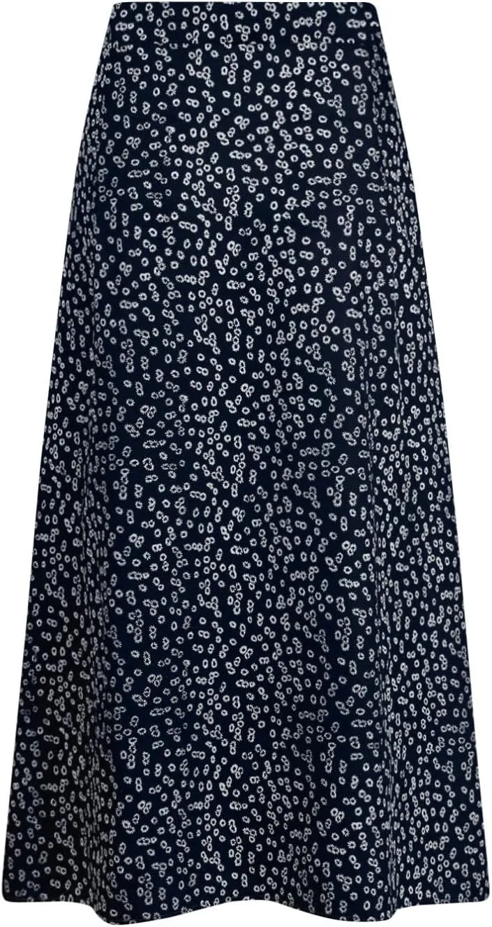 Women's Summer Casual Loose Trendy Elastic High Waist Floral Print Bohemian Split Sun Beach Midi Skirts, S-3XL