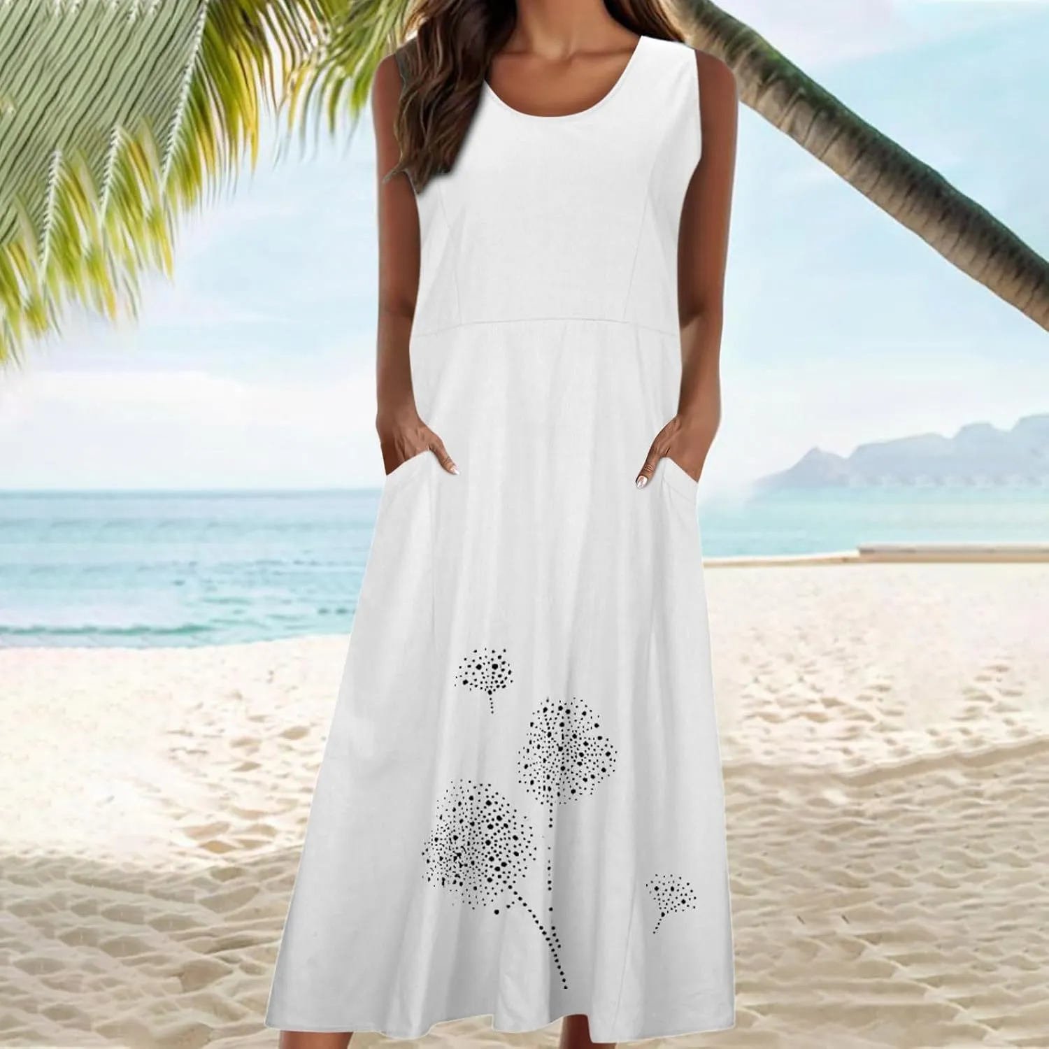 Womens Summer Cotton Linen Long Dress Loose Fit Sleeveless Flowy Dresses 2025 Plus Size Casual Dress with Pockets