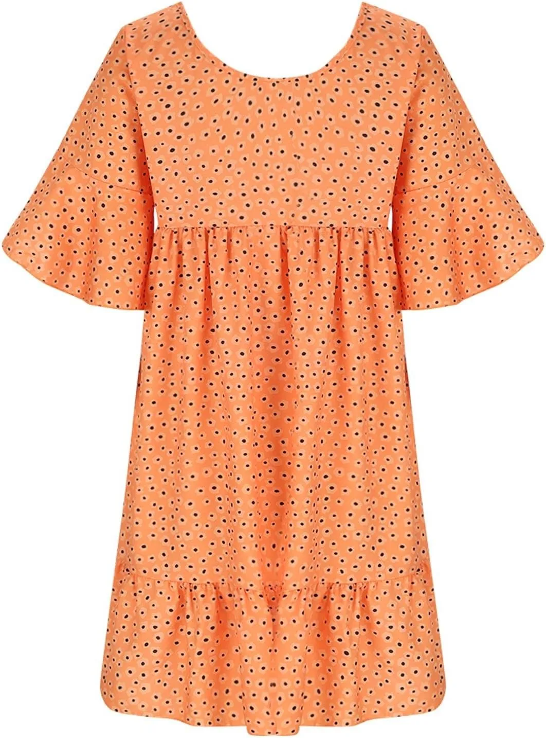 Womens Summer Dresses 2024 Casual Loose Crewneck Flowy Mini Dress Flowy Short Sleeve Empire Waist Ruffle Mini Dress