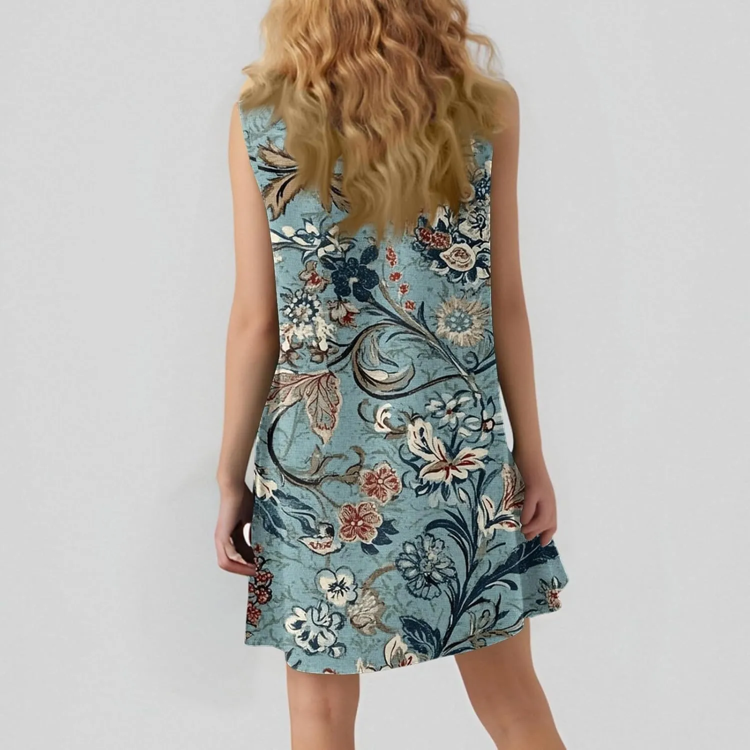 Womens Summer Dresses Casual Sleeveless Mini Dresses Ruffle Hem Crewneck Trendy Work Dress