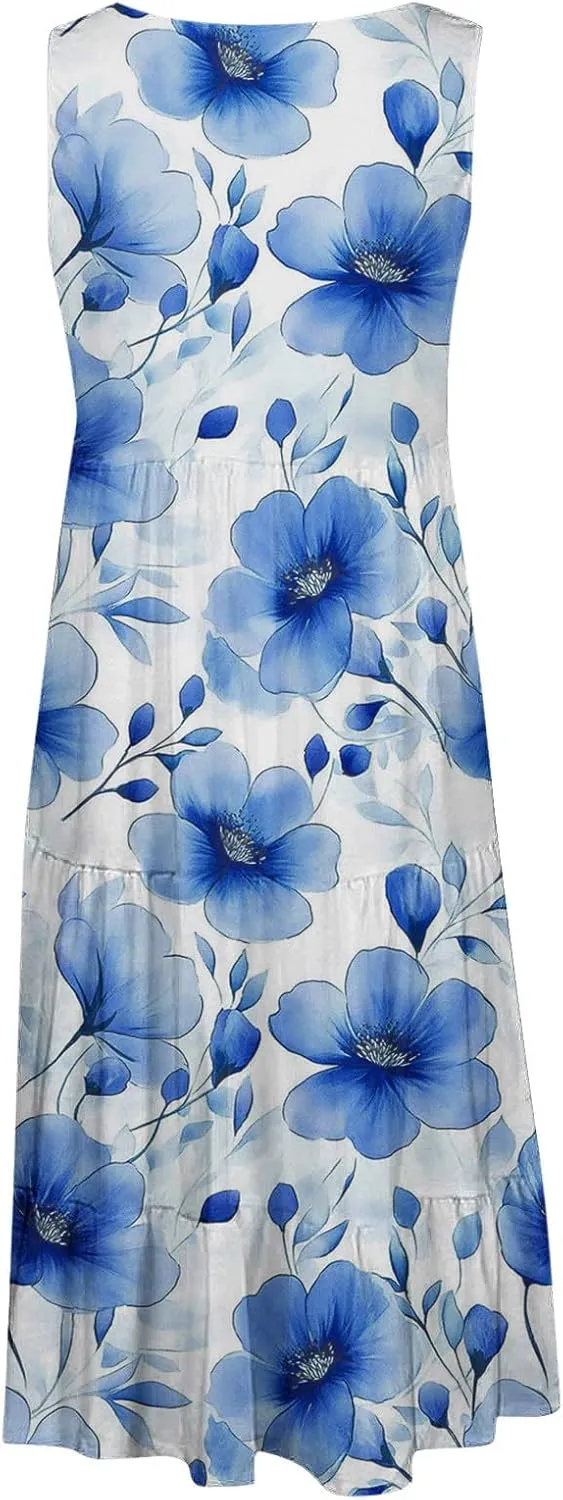 Womens Summer Dresses Tank Mini Dress Floral Spring Casual Flowy Tshirt Dress Outfits Flowy Wrap Beach Boho Sun Dress